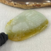 Grand Master Type A Faint Blueish Green with Yellowish Brown Jadeite Good Vs Evil Pendant 22.60g 60.3 by 43.3 by 4.0mm - Huangs Jadeite and Jewelry Pte Ltd