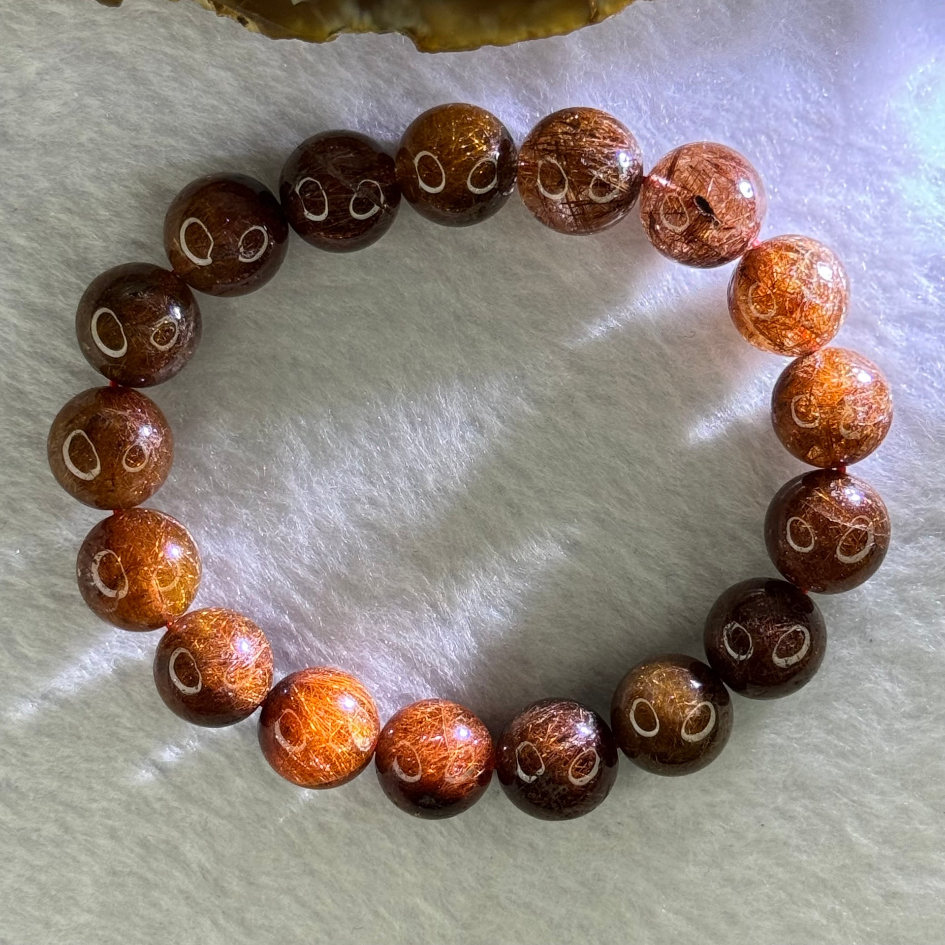 Natural Copper Rutilated Quartz Beads Bracelet 天然銅髮晶手镯 37.69g 17cm 12.0mm 17 Beads - Huangs Jadeite and Jewelry Pte Ltd