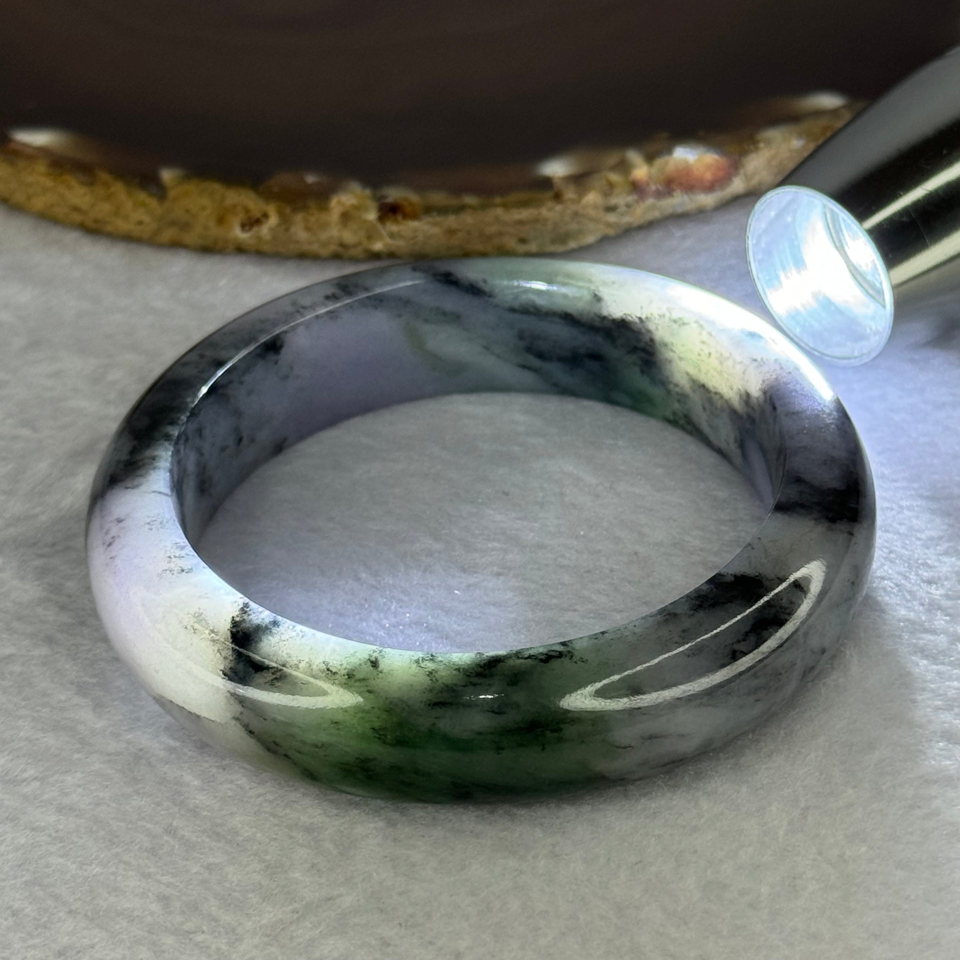Type A Lavender with Wuji Grey and Green Jadeite Bangle Internal Diameter 56.4mm 78.54g 15.1 by 9.5mm (Very Slight Internal Line) - Huangs Jadeite and Jewelry Pte Ltd