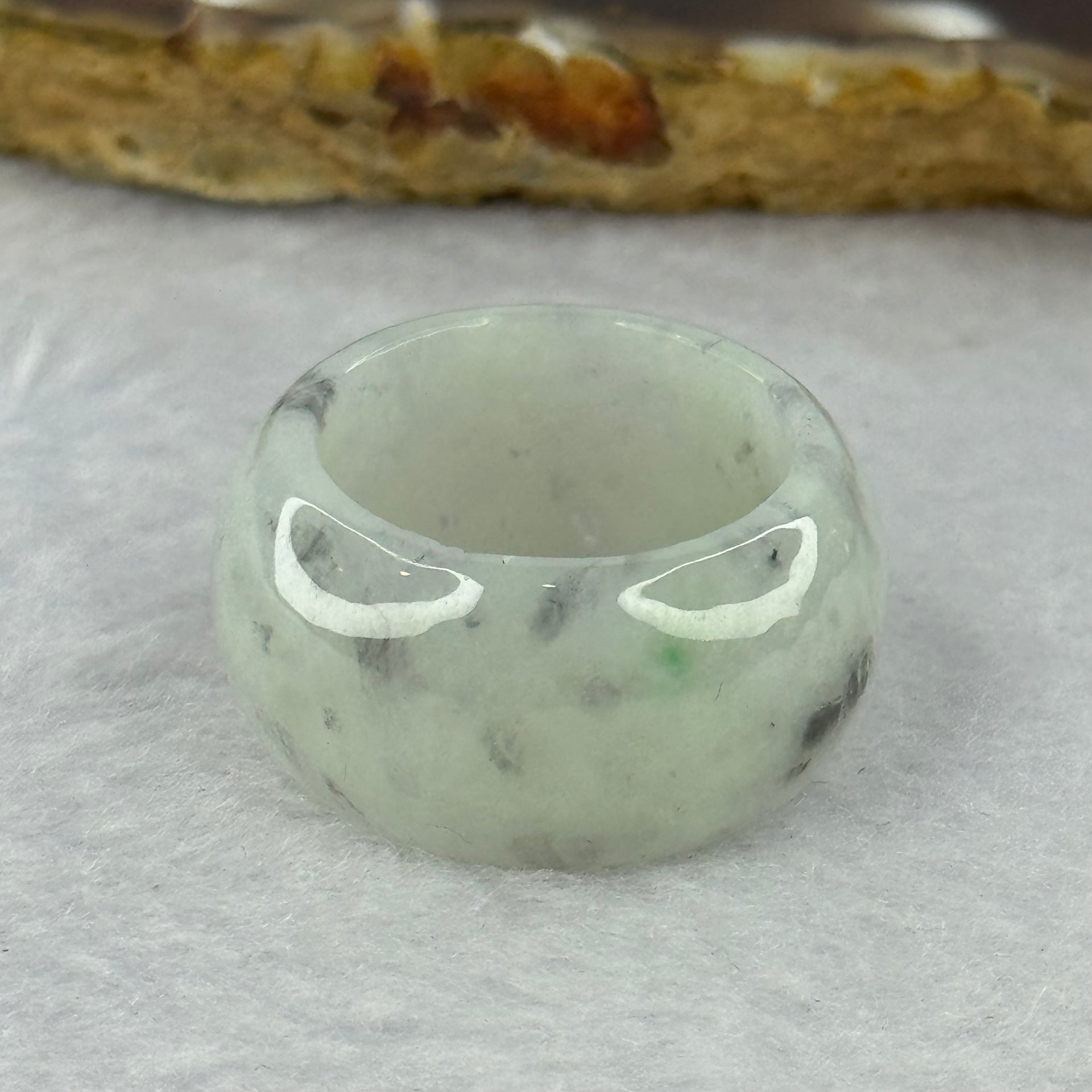 Type A Light Grey with Grey Wuji Piao Hua Jadeite Ring 10.22g 13.3 by 4.4mm US8.5 HK19 - Huangs Jadeite and Jewelry Pte Ltd