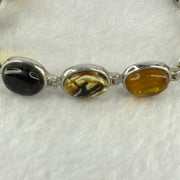 Natural Mixed Color Amber Beads in Sliver Bracelet 天然抚顺多宝手链 11.11g 16.5cm 10.0 by 7.9 by 4.0mm 11pcs - Huangs Jadeite and Jewelry Pte Ltd