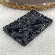 Type A Opaque to Partial Translucent Black Omphacite Jadeite Guan Gong with Dragon Pendant 26.12g 57.7 by 38.8 by 7.8mm - Huangs Jadeite and Jewelry Pte Ltd