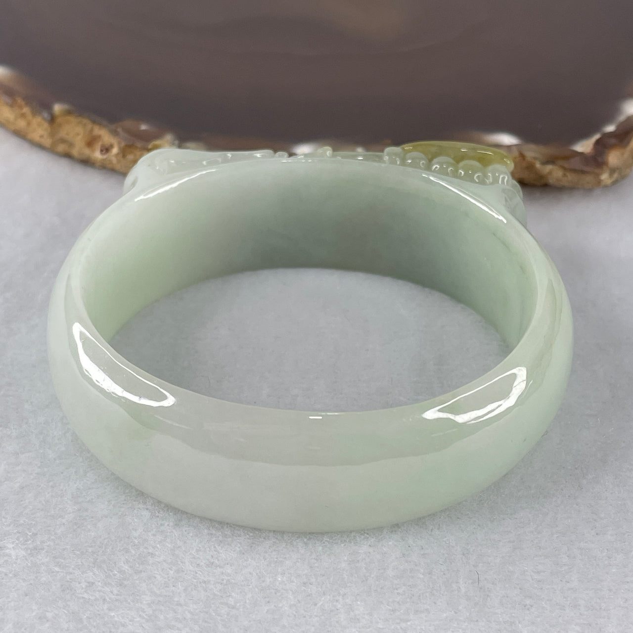 Certified Natural Type A Light Green & Yellowish Patches Jadeite Butterfly & Bat Carved Oval Bangle | Monumental Myanmar Feicui Double Blessing & Abundance Armor Bangle (76.73g 19.7x15.9mm | 56.3mm External Line)