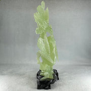 Natural Green Serpentine 3 Magpie Birds on Tree with Wooden Stand Display 939.0g 147.0 by 272.0 by 92.0mm - Huangs Jadeite and Jewelry Pte Ltd