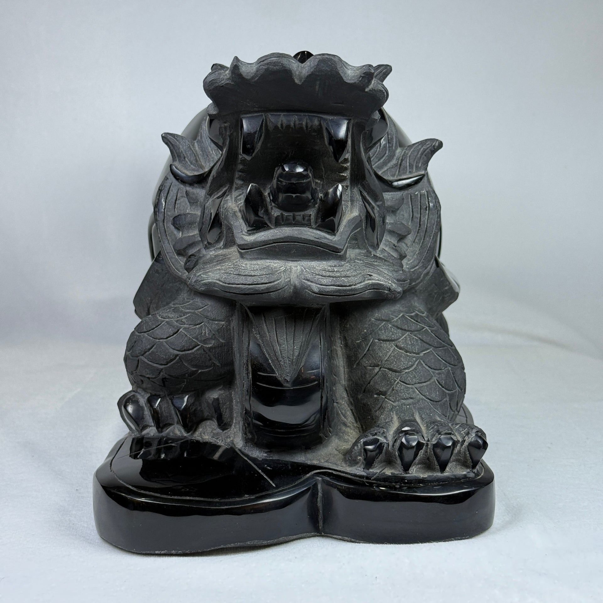 Natural Black Onyx Long Gui Dragon Tortoise Display 15.497,0g 190.0 by 315.0 by 225.0mm - Huangs Jadeite and Jewelry Pte Ltd