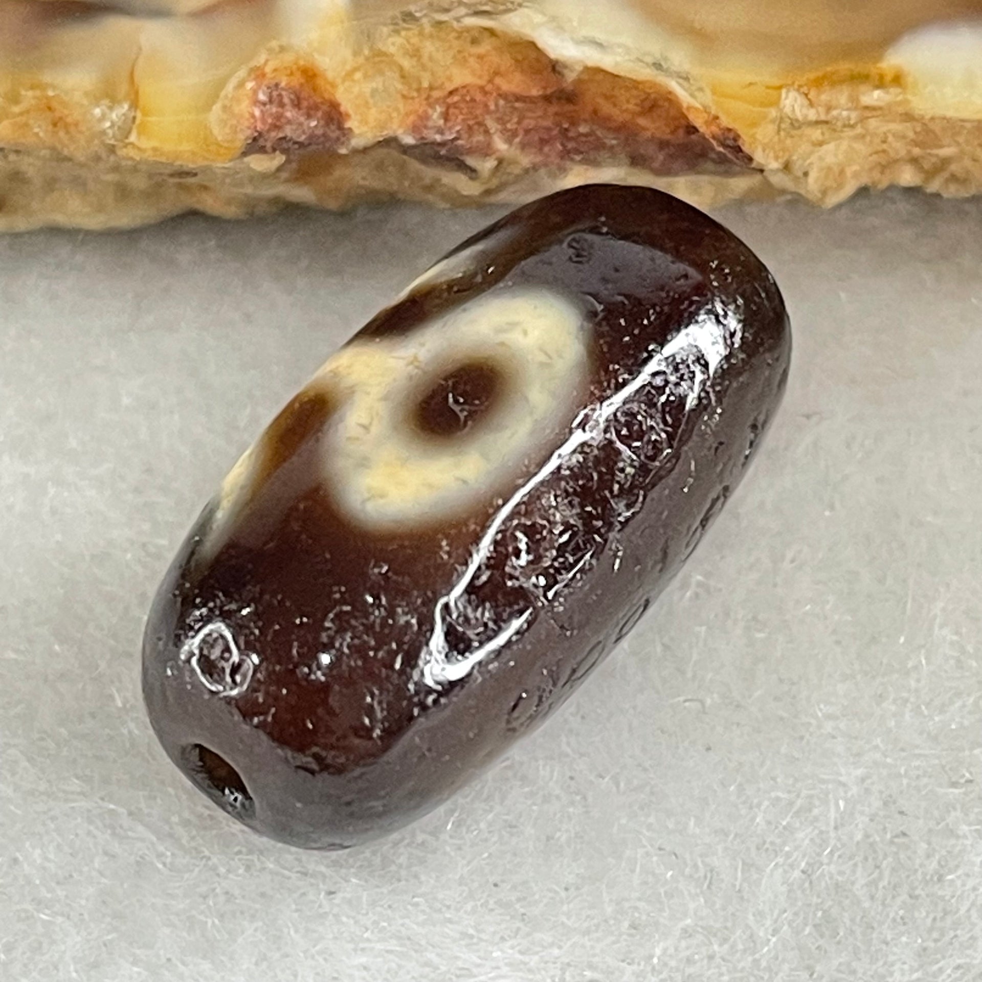 Natural Powerful Tibetan Old Oily Red White Agate Patina Guiren Tairen Human Benefactor Dzi Bead Heavenly Master (Tian Zhu) 贵人天珠 2.96g 19.4 by 10.2mm - Huangs Jadeite and Jewelry Pte Ltd