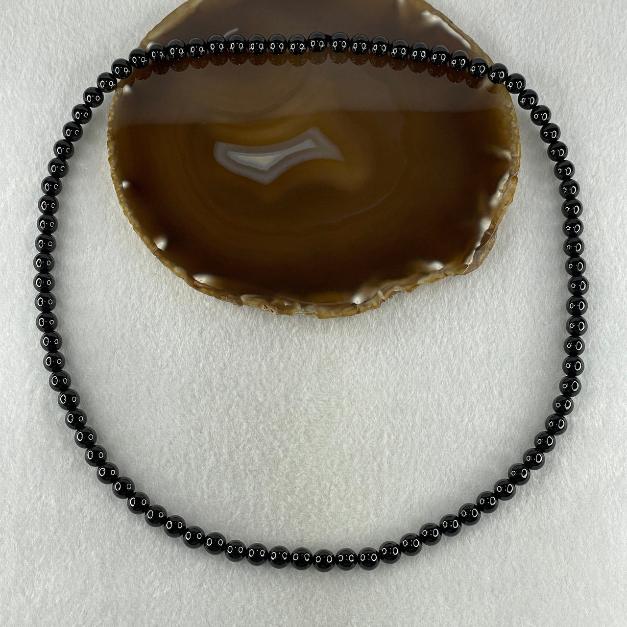 Type A Opaque Black Omphacite Jadeite Beads Necklace 75.66g 66cm 8.1mm 84 Beads - Huangs Jadeite and Jewelry Pte Ltd