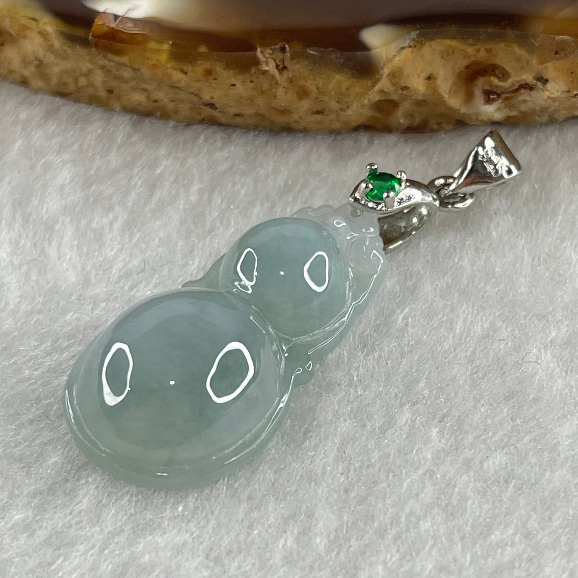 Natural Type A Semi Icy Lavender Jadeite Calabash Hulu Pendant in Stainless Steel Clasp 3.55g 27.2 by 13.8 by 6.4mm - Huangs Jadeite and Jewelry Pte Ltd