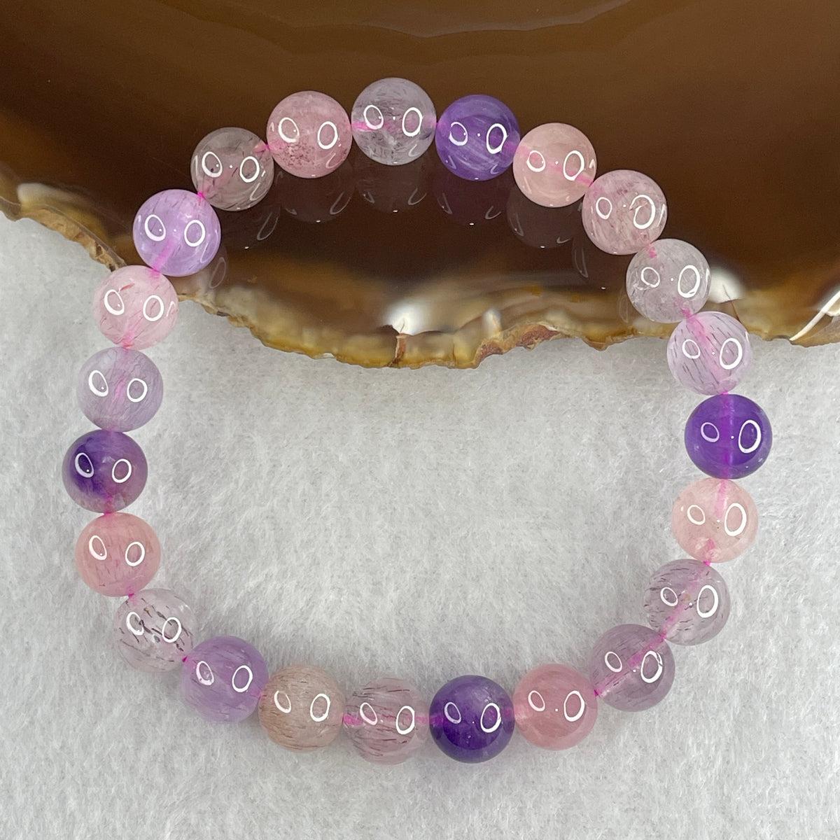 Certified Above Average Grade Natural Super 7 Crystal Beads Bracelet | 8.8mm Sacred 7-Mineral Synergy Power (20.89g | 16.5cm Wrist Sizing | 23 Beads)