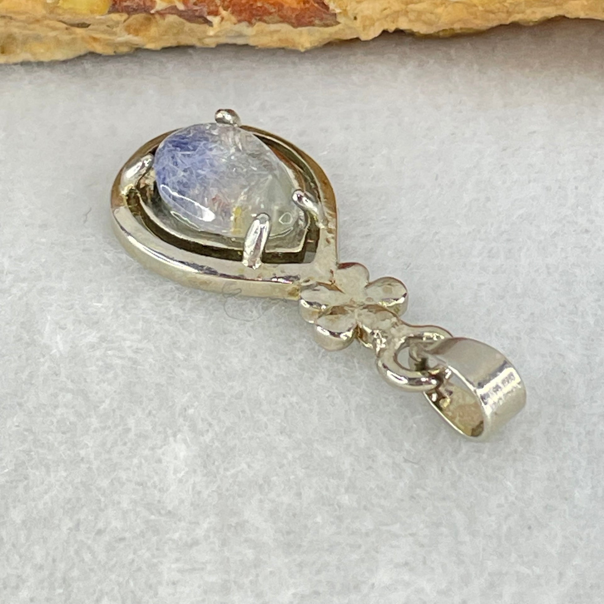 Good Grade Rare Natural Blue Dumortierite Rutilated Quartz in S925 Pendant 2.08g 9.5 by 7.2 by 3.0mm - Huangs Jadeite and Jewelry Pte Ltd