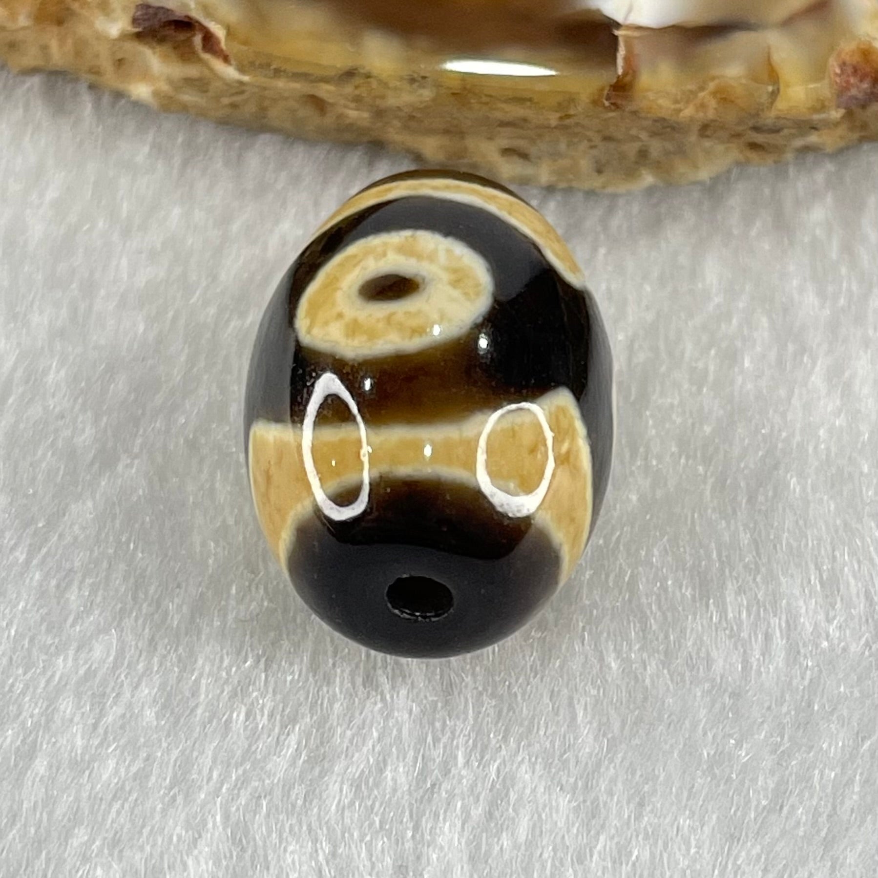 Natural Powerful Tibetan Old Oily Dark Brown With White Agate 3 Eyes Dzi Bead Heavenly Master (Tian Zhu) 三眼天诛 5.26g 19.3 by 13.8mm - Huangs Jadeite and Jewelry Pte Ltd