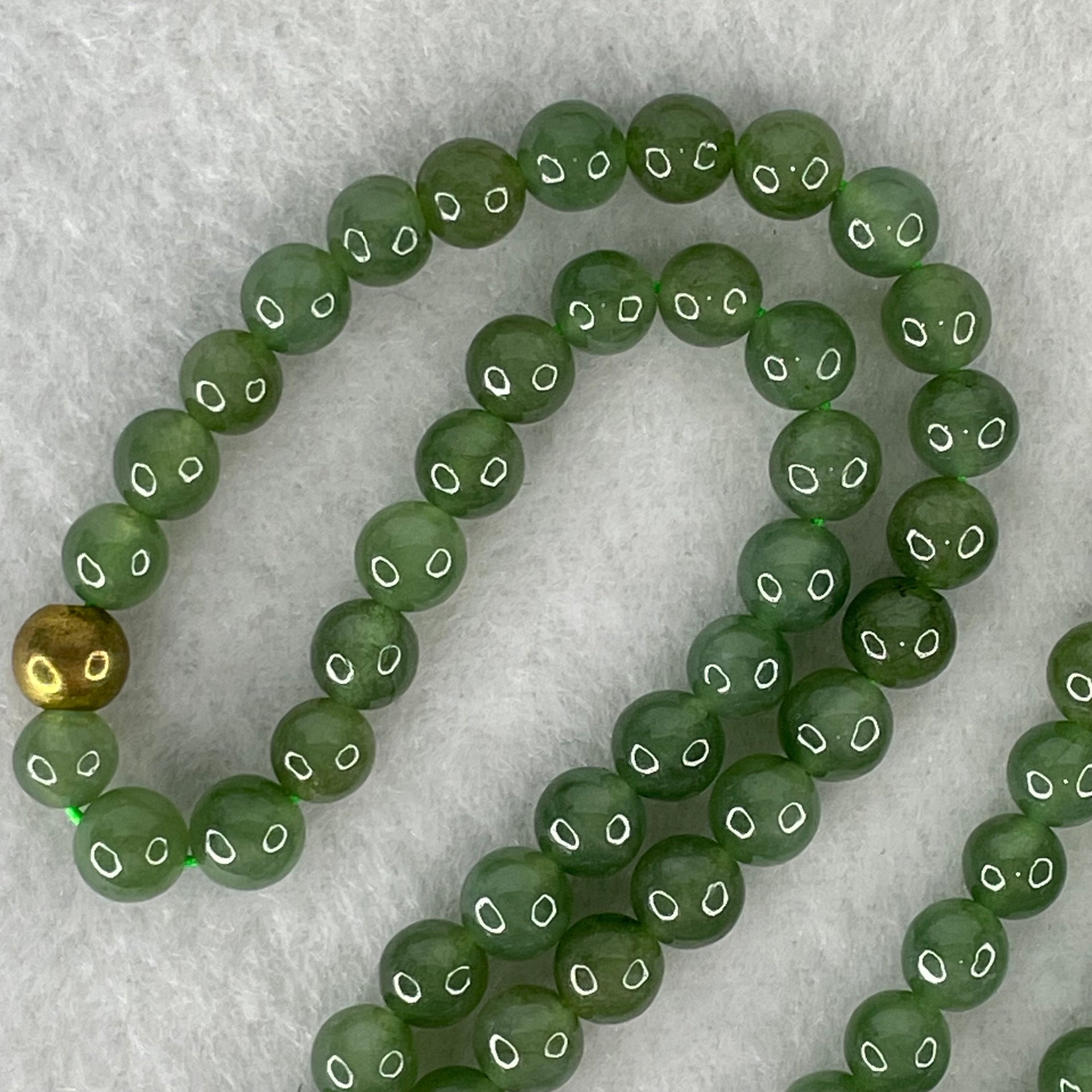 Type A Full Green Jadeite Beads Necklace 52.96g 68cm 6.7mm 108 Beads - Huangs Jadeite and Jewelry Pte Ltd