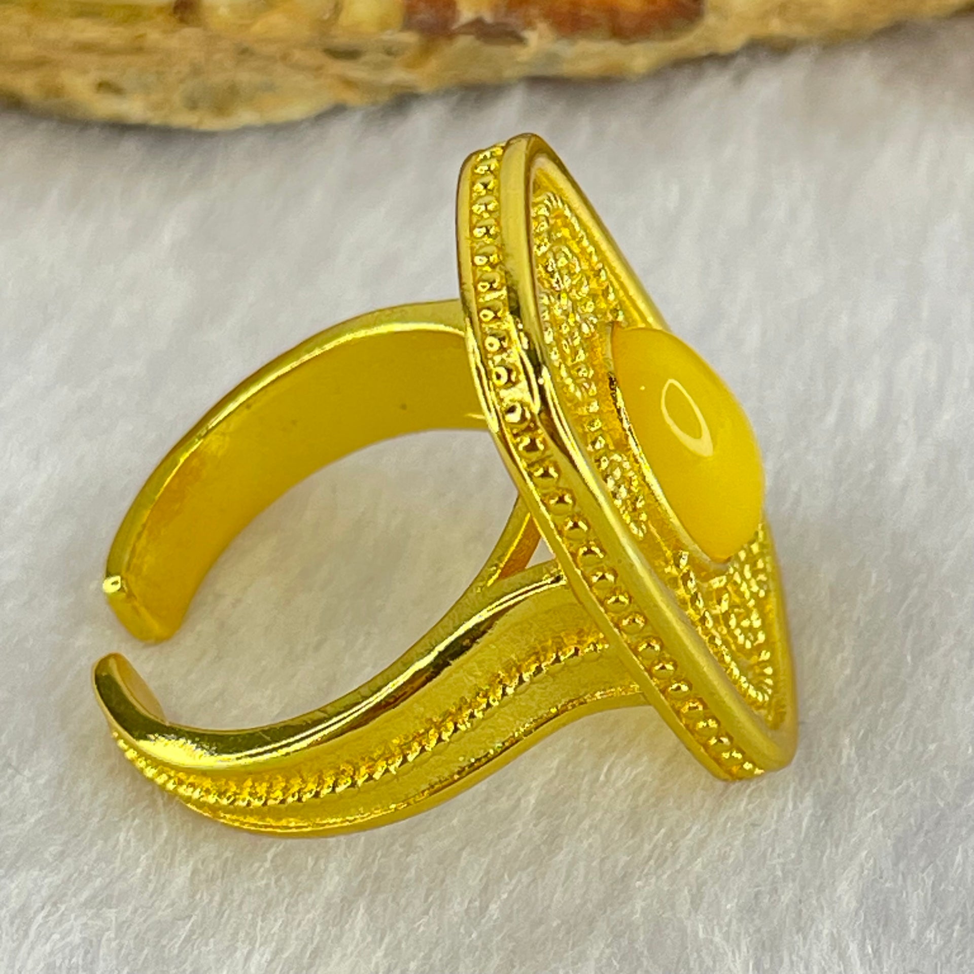 Natural Butterscotch Amber in  Sliver Gold Color Ring (Adjustable Size) 7.21g 10.1 by 6.5 by 3.5mm - Huangs Jadeite and Jewelry Pte Ltd