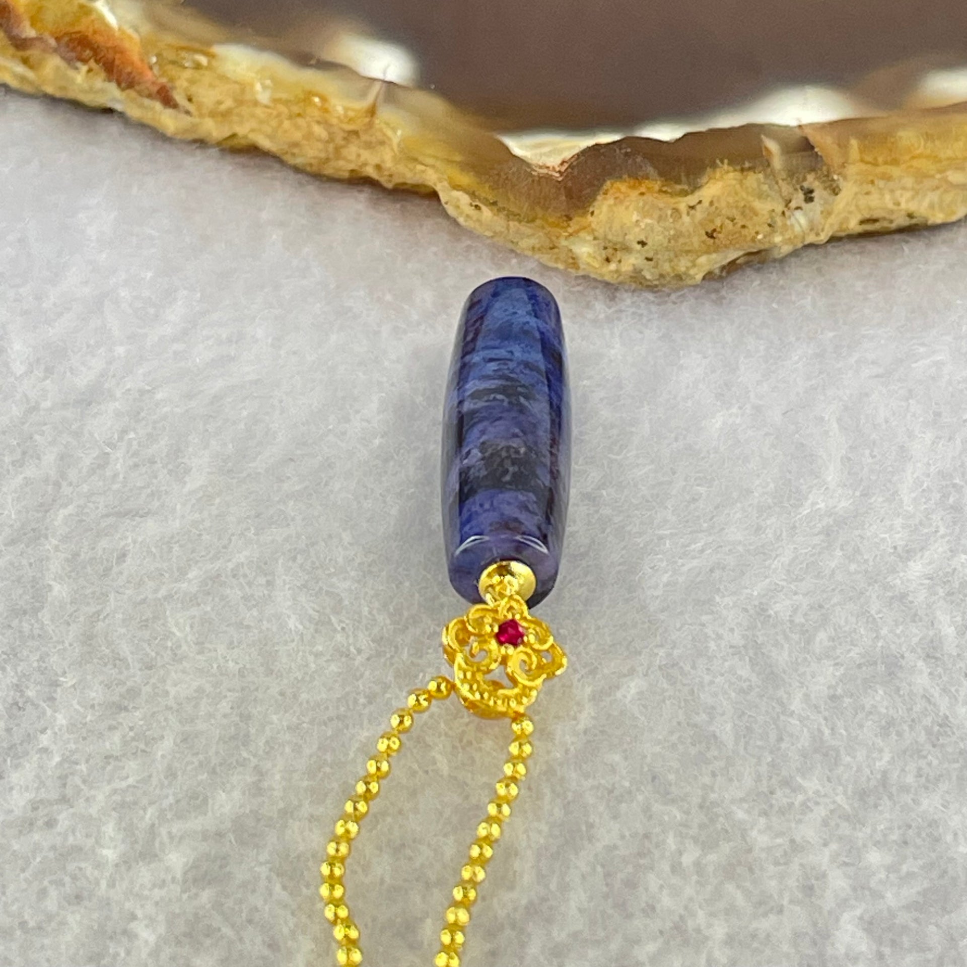 Very Good Grade Natural Sugilite Pillar Pendant in Gold Color Silver Necklace 2.74g 23.9 by 7.2mm - Huangs Jadeite and Jewelry Pte Ltd