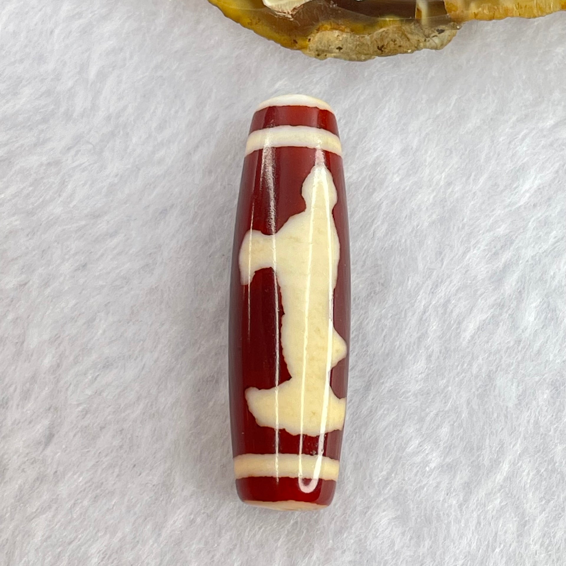 Natural Powerful Tibetan Old Oily Red and Yellowish White Agate Guan Yin Dzi Bead Heavenly Master (Tian Zhu) 观音天诛 8.24g 39.4 by 11.6mm - Huangs Jadeite and Jewelry Pte Ltd
