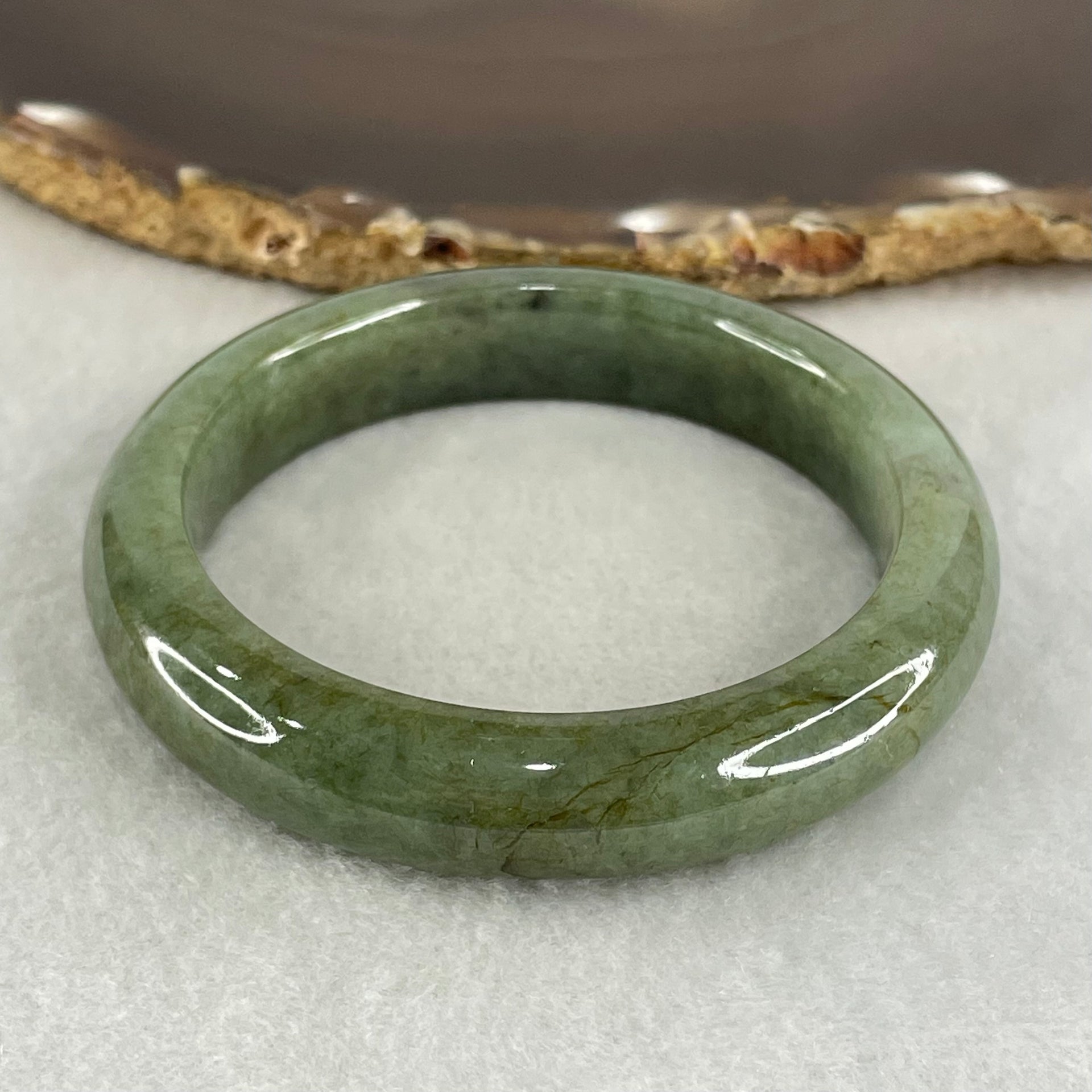 Type A Green with Brown Patches Jadeite Bangle 56.88g Inner Diameter 54.2mm 12.1 by 9.5mm (External and Internal Lines) - Huangs Jadeite and Jewelry Pte Ltd