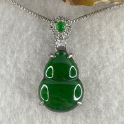 Natural Type A Omphacite Green Jadeite Hulu Necklace in S925 Silver | (5.62g | 42cm S925 | 16.8 x 12.1 x 4.0mm | Health, Abundance & Negative Energy Absorber, Feng Shui Prosperity & Longevity Necklace) - Huangs Jadeite and Jewelry Pte Ltd