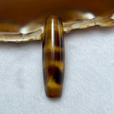 Natural Powerful Tibetan Old Oily Agate Double Tiger Tooth Daluo Dzi Bead Heavenly Master (Tian Zhu) 虎呀天诛 7.30g 39.2 by 11.3mm