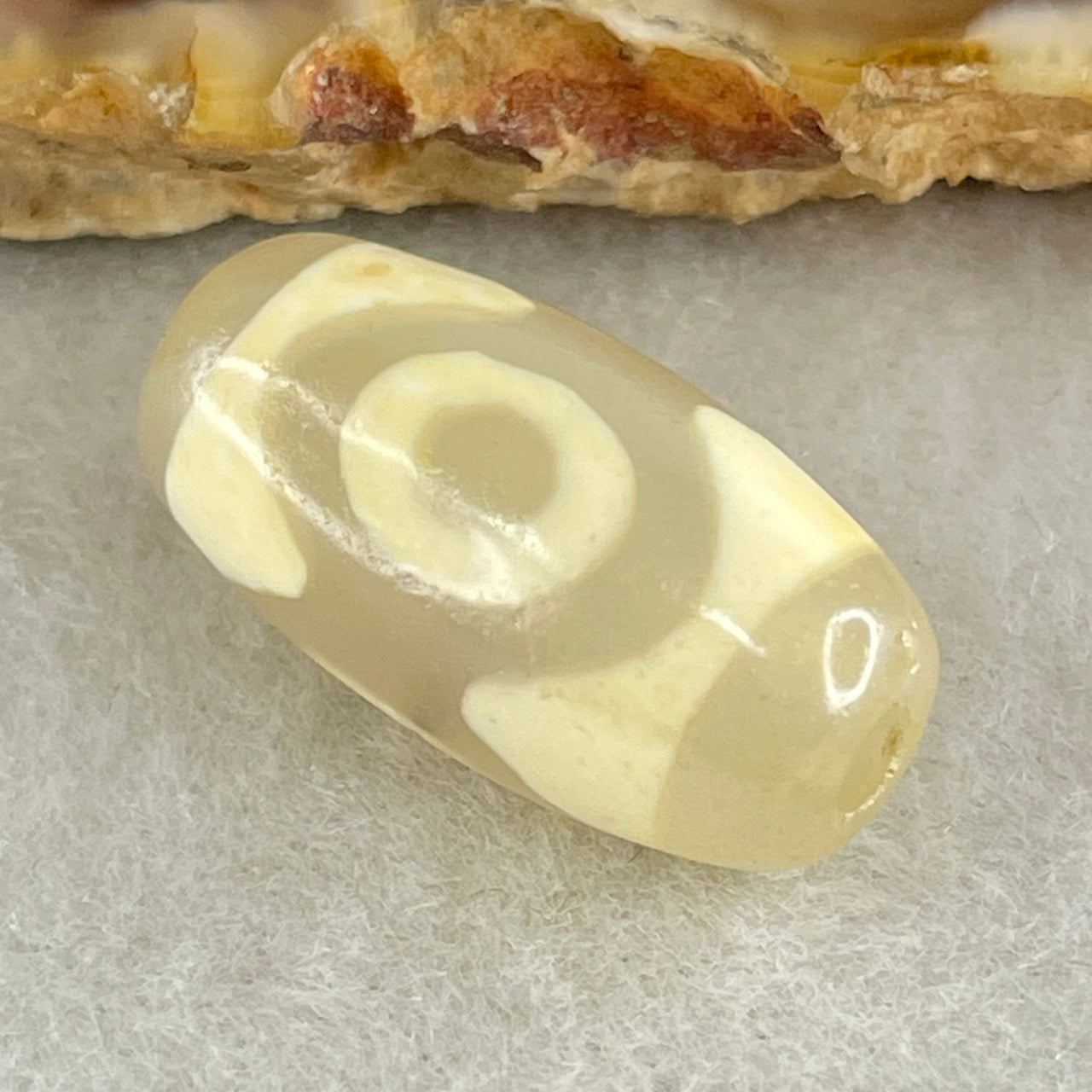Natural Powerful Tibetan Old Oily Agate 3 Eyes Dzi Bead Heavenly Master (Tian Zhu) 三眼天诛 3.00g 20.1 by 10.4mm - Huangs Jadeite and Jewelry Pte Ltd