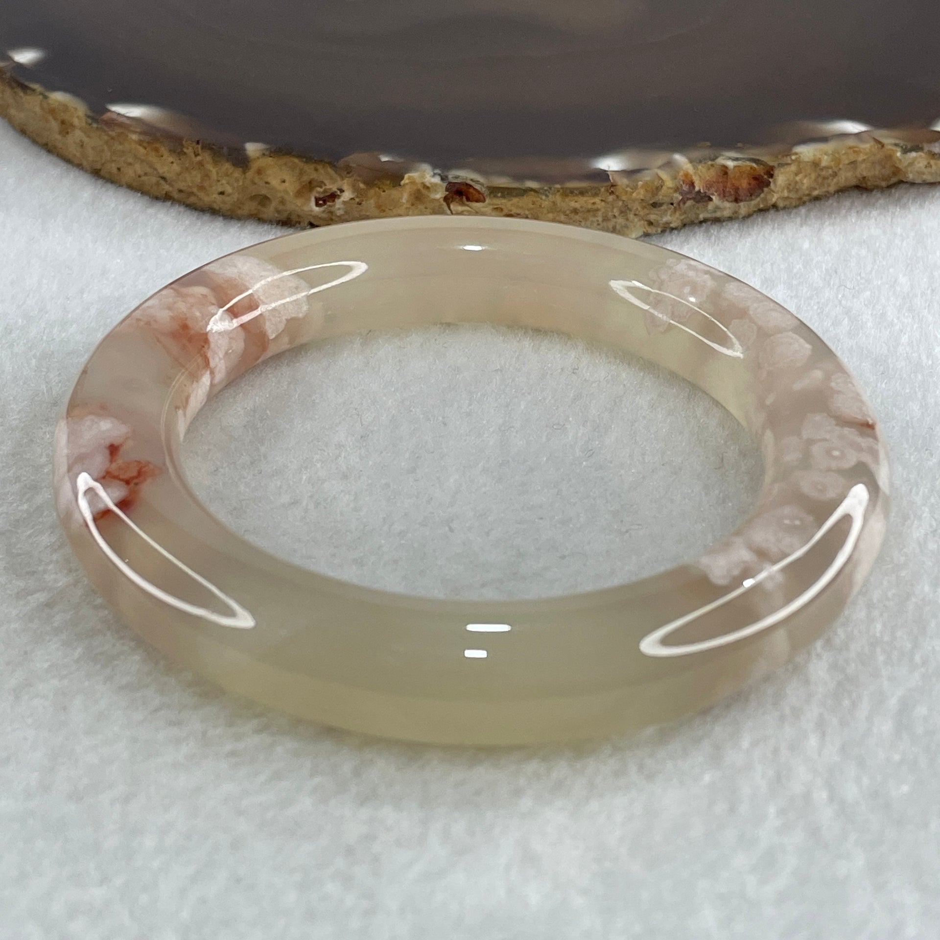 Natural Faint Yellow Flower Agate Bangle 62.28g Internal Diameter 56.6mm 11.8 by 12.3mm (Perfect) - Huangs Jadeite and Jewelry Pte Ltd