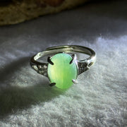 Type A Green Jadeite with Crystals in S925 Sliver Ring (Adjustable Size) 2.61g 11.2 by 9.3 by 4.5mm - Huangs Jadeite and Jewelry Pte Ltd
