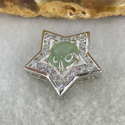 Type A Semi Icy Blueish Green Cabochon Jadeite in S925 Sliver Star with Crystal Charm 2.36g 7.4 by 6.5 by 3.0mm - Huangs Jadeite and Jewelry Pte Ltd