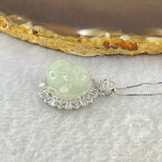 Type A Faint Green Lavender Milo Buddha with Crystals in S925 Sliver Pendant and Necklace 6.77g 16.5 by 16.5 by 7.5mm - Huangs Jadeite and Jewelry Pte Ltd