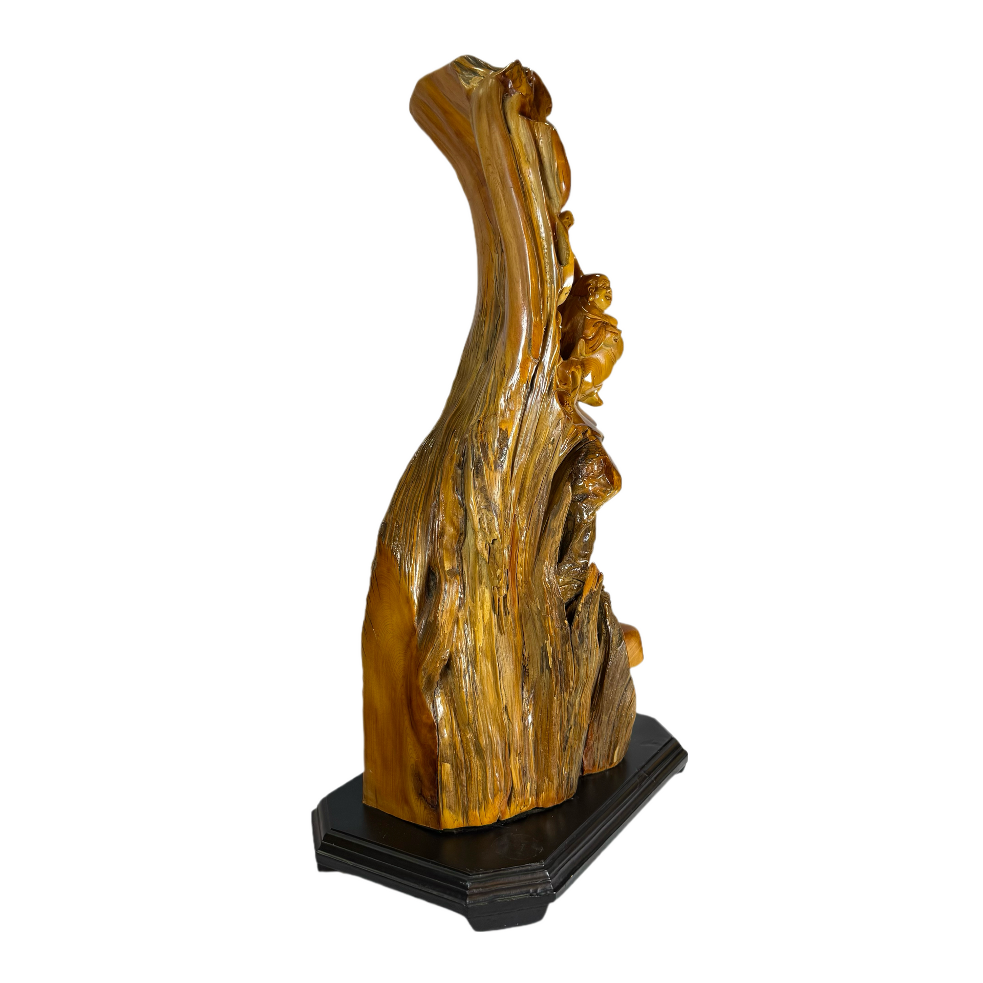 Natural Huang Hua Li Yellow Rosewood Milo Buddha with Money Bag and Ruyi Display with Wooden Stand 14,727.7g 410.0 by 280.0 by 750.0mm - Huangs Jadeite and Jewelry Pte Ltd
