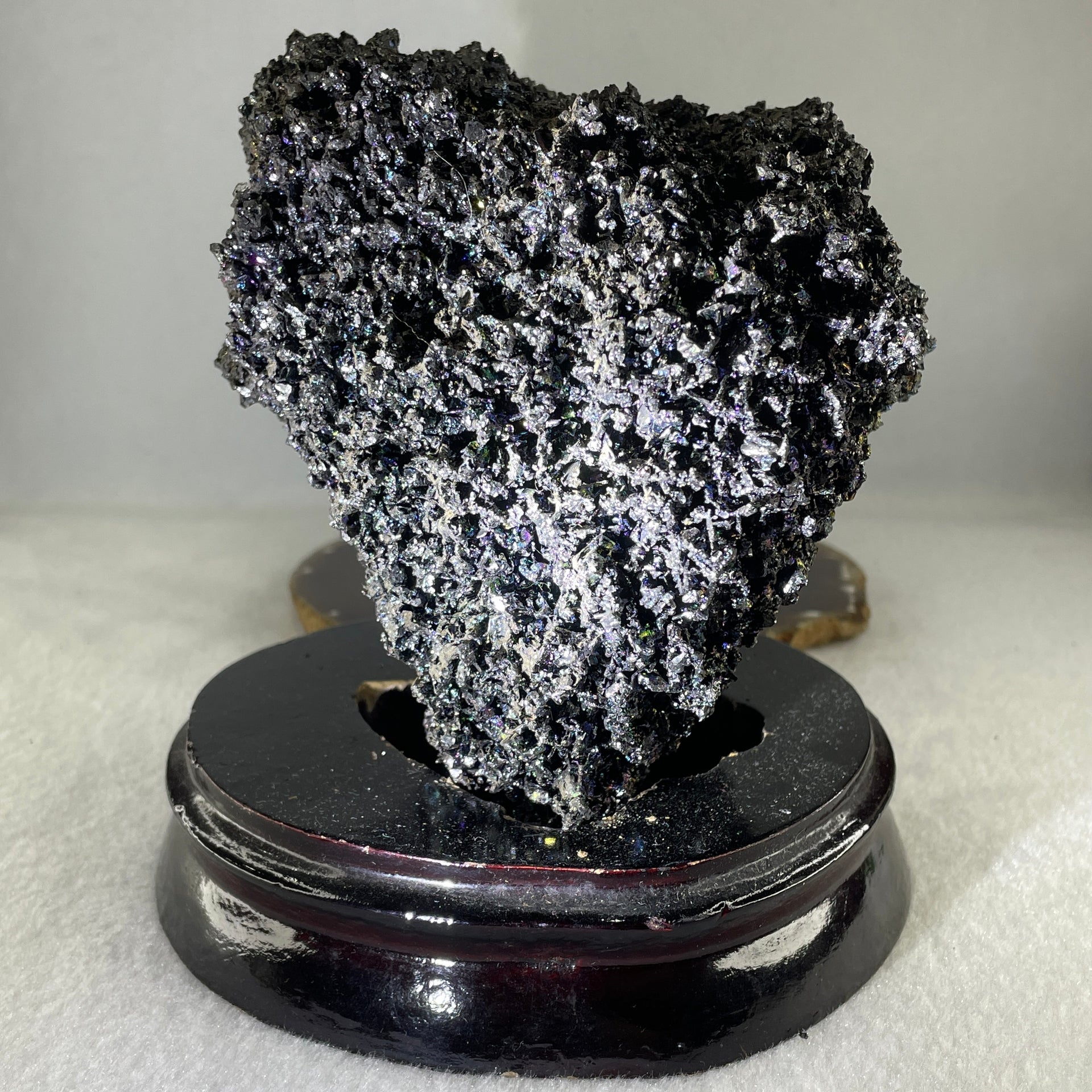 Natural Black Moissanite Rough Display with Wooden Stand 1,419.6g by 145.0 by 140.0 by 135.0mm - Huangs Jadeite and Jewelry Pte Ltd