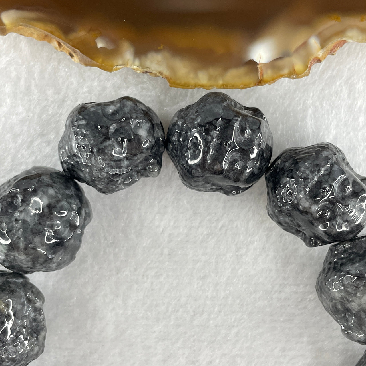 Natural Type A Wuji Greyish Black Jadeite Beads Bracelet 111.82g 19cm 17.5mm 13 Beads