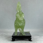 Natural Green Serpentine Kangaroo and Baby with Wooden Stand Display 374.2g 108.0 by 150.0 by 72.0mm - Huangs Jadeite and Jewelry Pte Ltd
