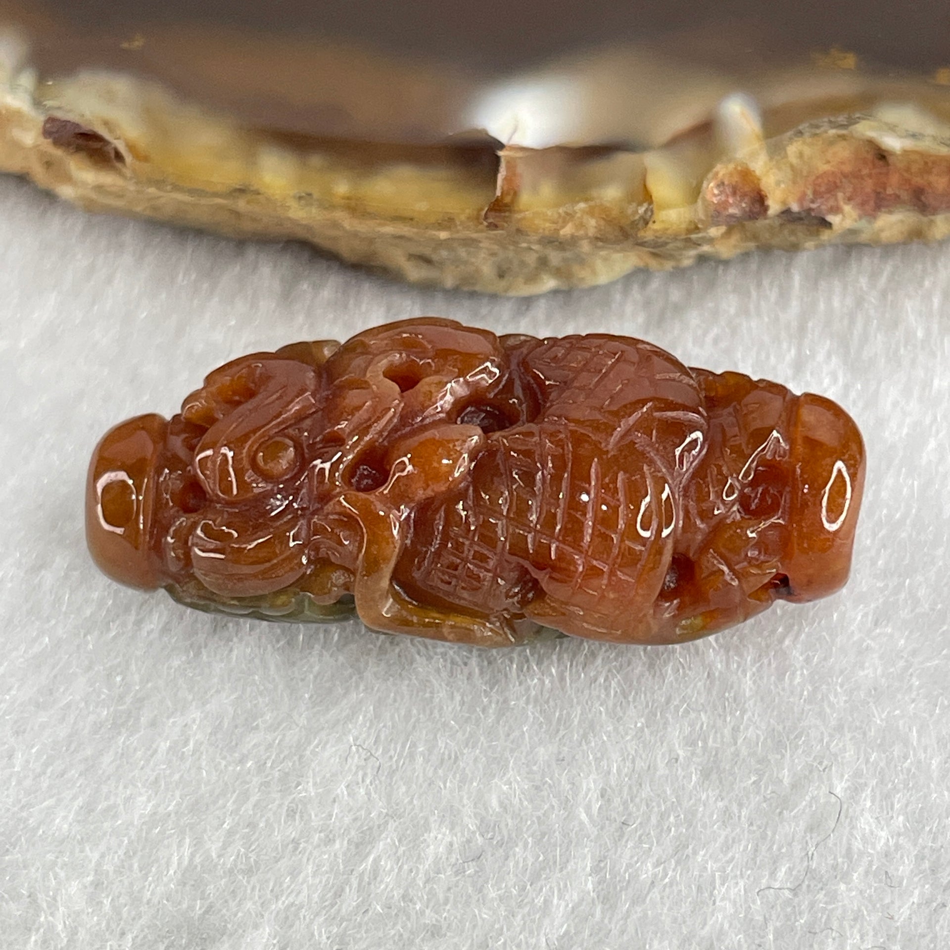 Certified Natural Type A Reddish Brown with Blueish Green Jadeite Dragon Charm 6.97g 30.4 by 13.2 by 10.8mm - Huangs Jadeite and Jewelry Pte Ltd