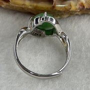 Type A Green Jadeite Ring in S925 Sliver with Cubic Zirconia 2.67g 9.5 by 8.7 by 4.0mm (Adjustable Size) - Huangs Jadeite and Jewelry Pte Ltd