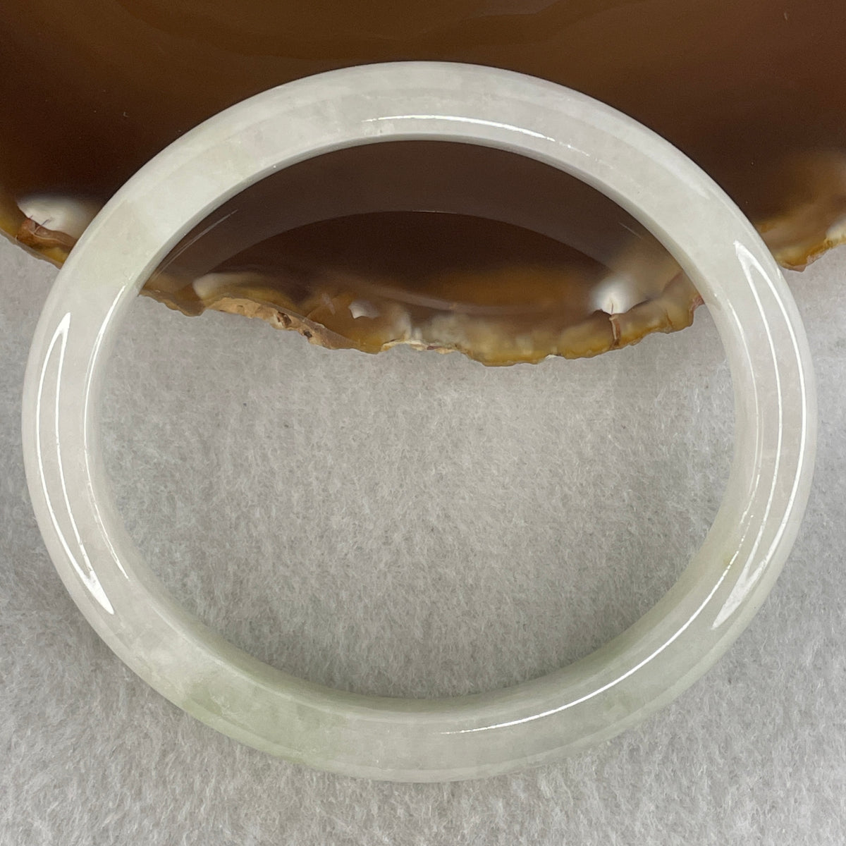 Certified Natural Type A Near White & Faint Green Jadeite Oval Bangle | 65.1mm Inner Diameter (48.42g 10.8x7.7mm | Internal Line, Slight External Rough | Pure Peace & Heart Harmony) - Huangs Jadeite and Jewelry Pte Ltd