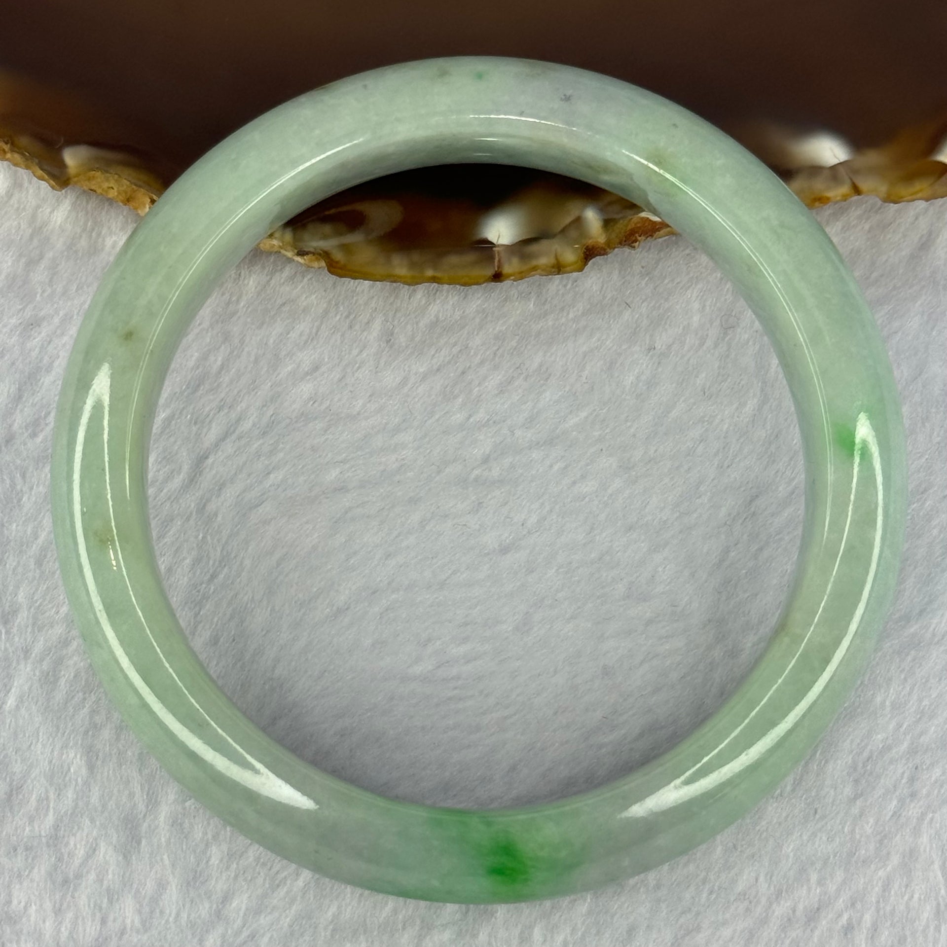 Type A Light Green with Bright Green Patches Jadeite Bangle 78.00g Internal Diameter 61.7mm 14.5 by 9.9mm (Very Slight External Rough) - Huangs Jadeite and Jewelry Pte Ltd