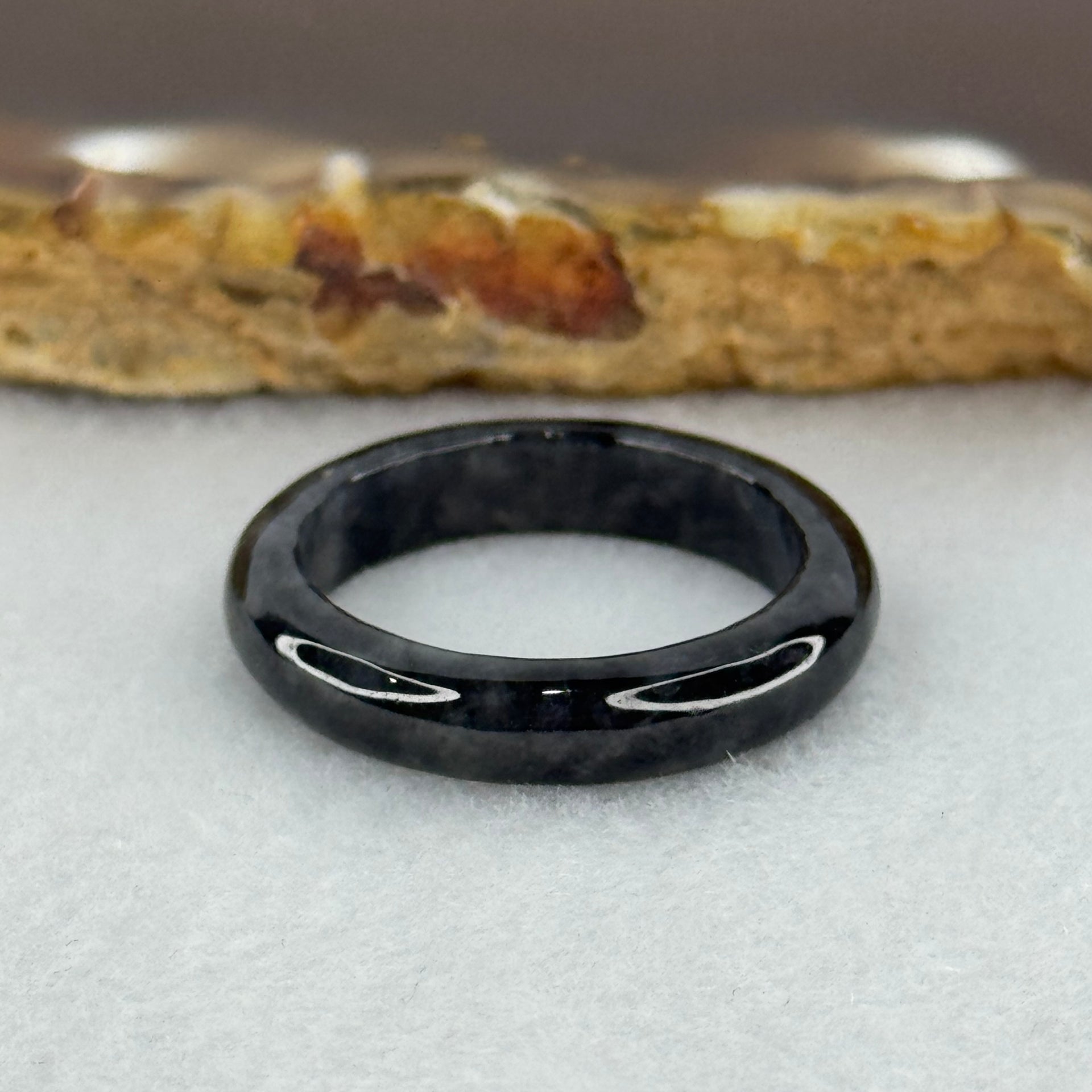 Type A Wuji Black Grey Jadeite Ring 2.47g 4.6 by 3.2mm US7.8 HK17.5 (Very Slight Internal Line) - Huangs Jadeite and Jewelry Pte Ltd