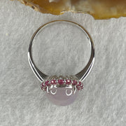 High Grade Natural Type A Bright Lavender Jadeite Cabouchon Oval Shape Ring in 18K AU750 White Gold with Natural Pink Sapphires 4.24g 11.2 by 9.3 by 5.8mm US6.8 HK15 - Huangs Jadeite and Jewelry Pte Ltd