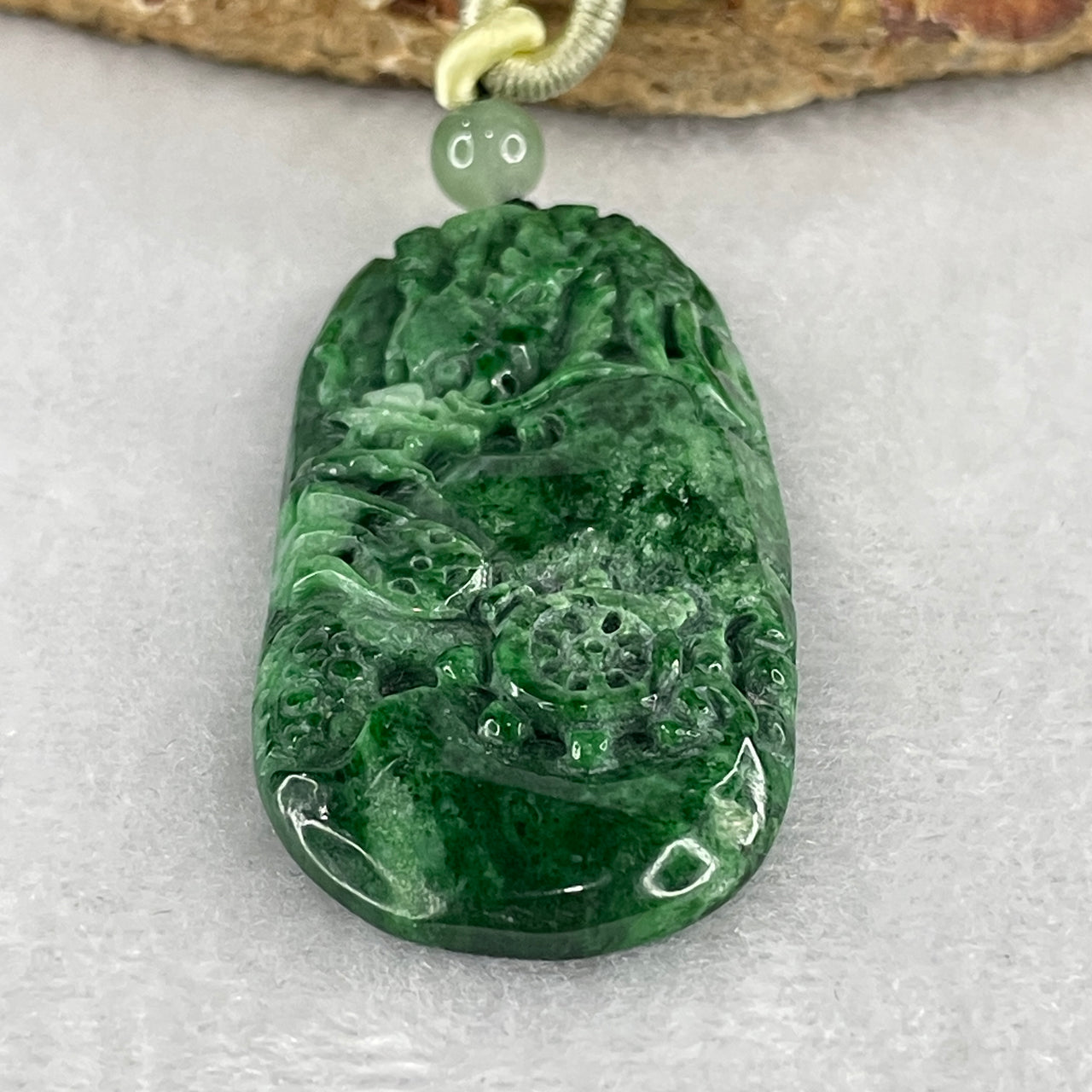 Certified Natural Type A Old Mine Green Jadeite Dragon with Coin Double Side Pendant 18.53g 53.3 by 25.5 by 6.3mm