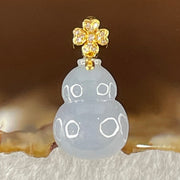 Type A Semi Icy Deep Lavender Jadeite Hulu and Diamonds in 18K AU750 Yellow Gold Four Leaf Clover Pendant 2.19g 15.8 by 11.9 by 6.2mm - Huangs Jadeite and Jewelry Pte Ltd