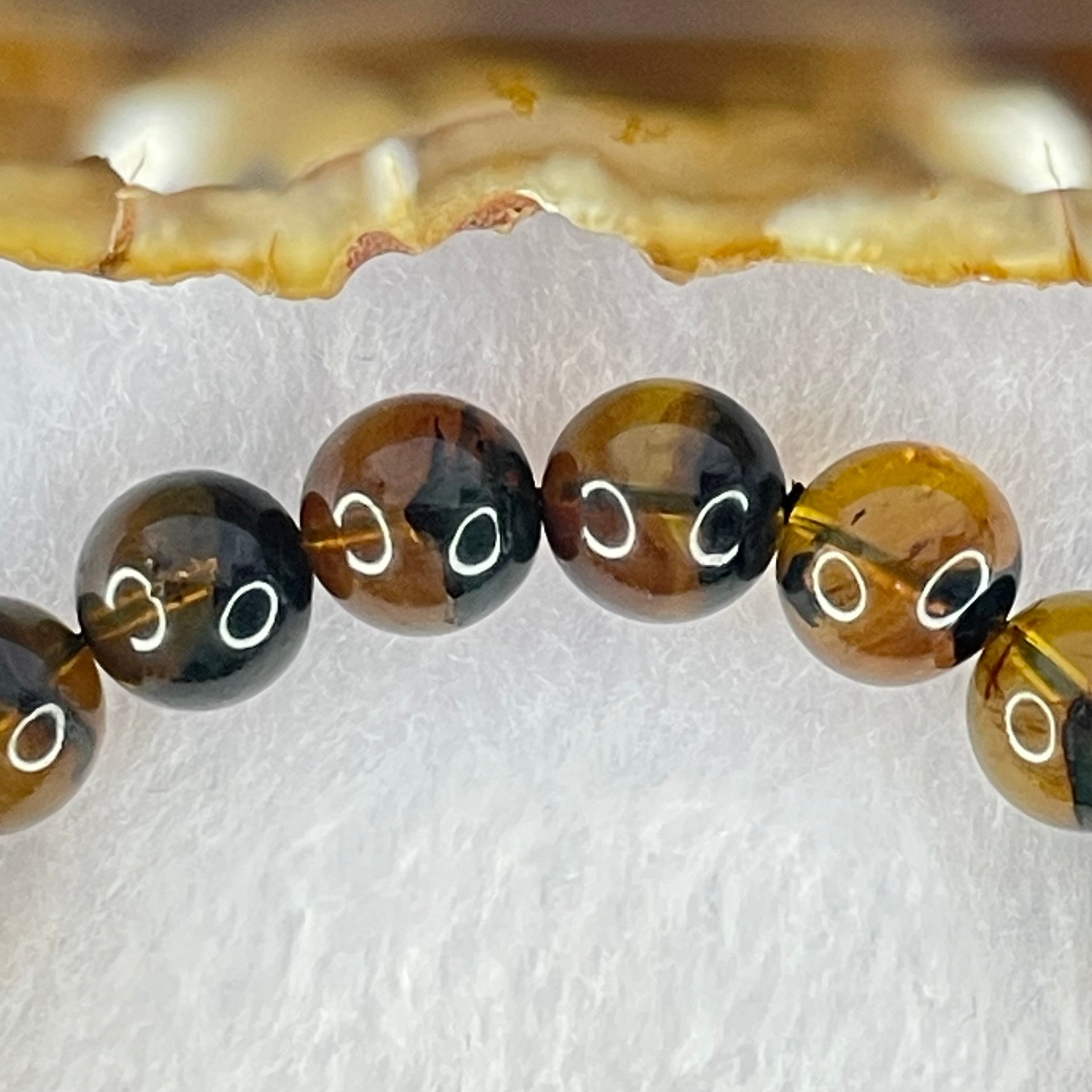 Natural Brownish Yellow Flower Medicine Amber Beads Bracelet 9.45g 16.5cm 9.4mm 21 Beads - Huangs Jadeite and Jewelry Pte Ltd