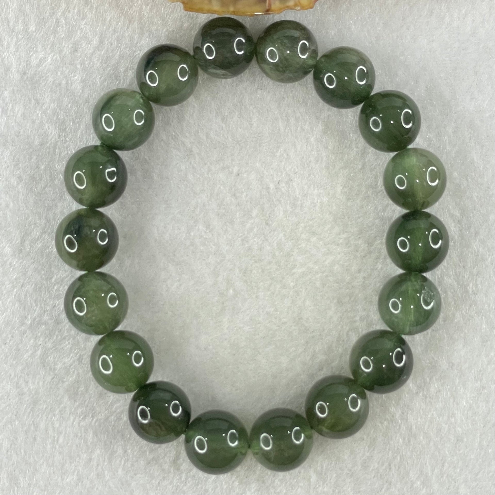 Good Grade Natural Cats Eye Green Rutilated Quartz Beads Bracelet 39.67g 18cm 11.7mm 18 Beads - Huangs Jadeite and Jewelry Pte Ltd