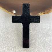Type A Opaque Black Jadeite Cross Pendant 27.17g 64.5 by 41.3 by 8.1mm - Huangs Jadeite and Jewelry Pte Ltd