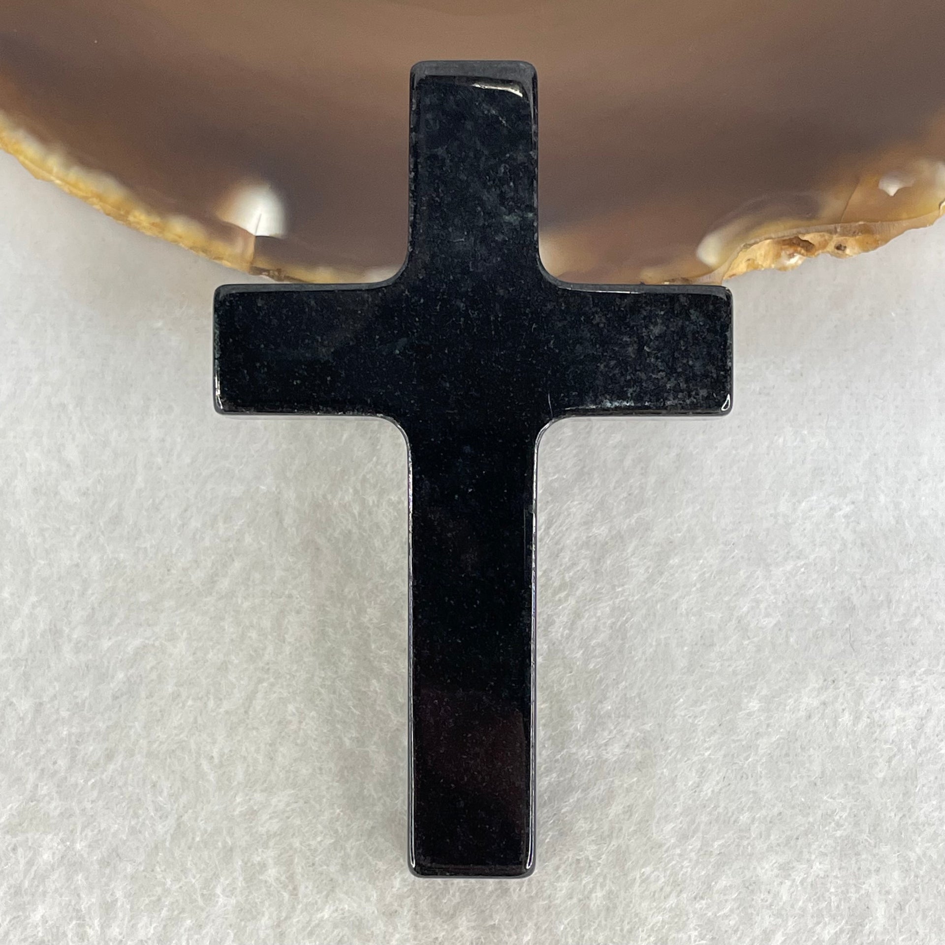 Type A Opaque Black Jadeite Cross Pendant 27.17g 64.5 by 41.3 by 8.1mm - Huangs Jadeite and Jewelry Pte Ltd