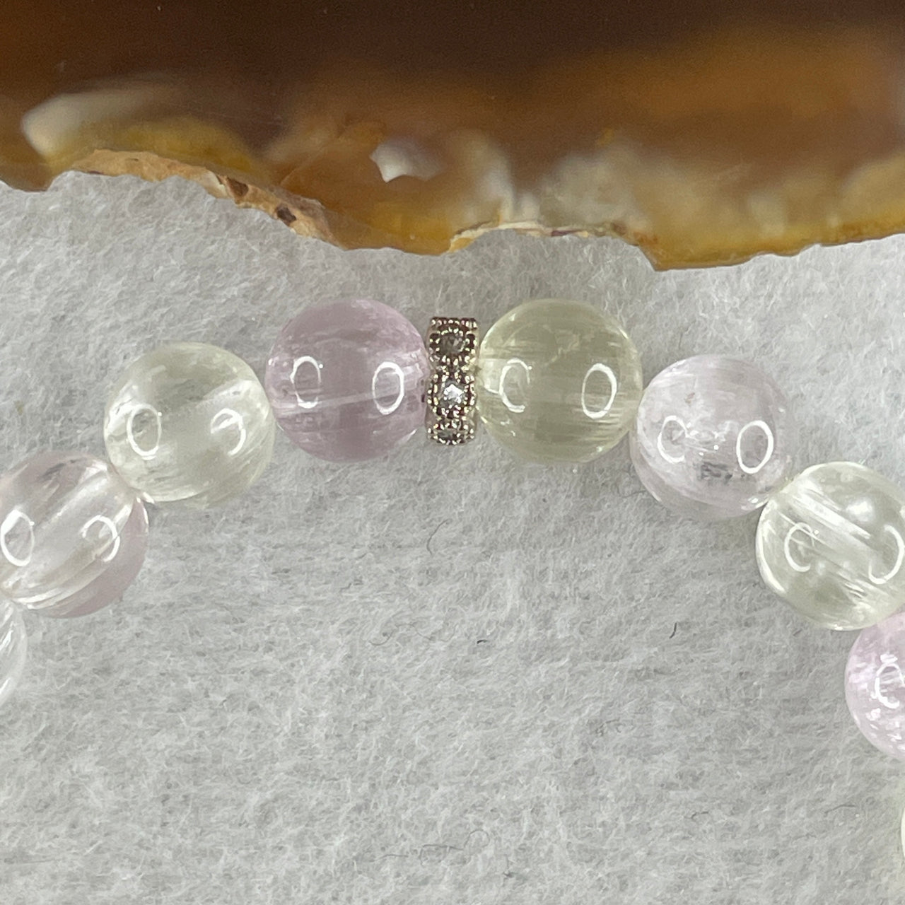Certified Natural Good Grade Cats Eye Spodumene Pink Colorless and Green Kunzite Beads Bracelet 20.792g 15.5cm 8.2mm 23Beads