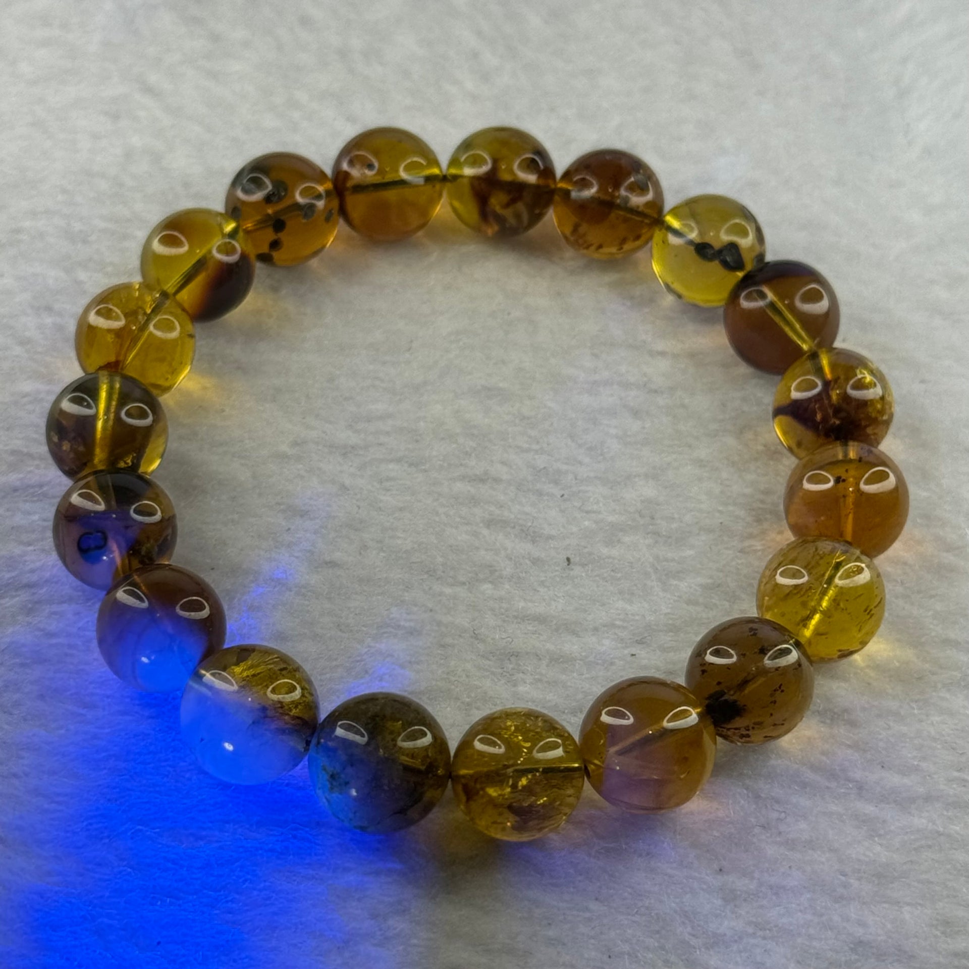 Natural Amber Bracelet 天然琥珀手链 9.75g 15.5cm 10.5mm 19 Beads - Huangs Jadeite and Jewelry Pte Ltd