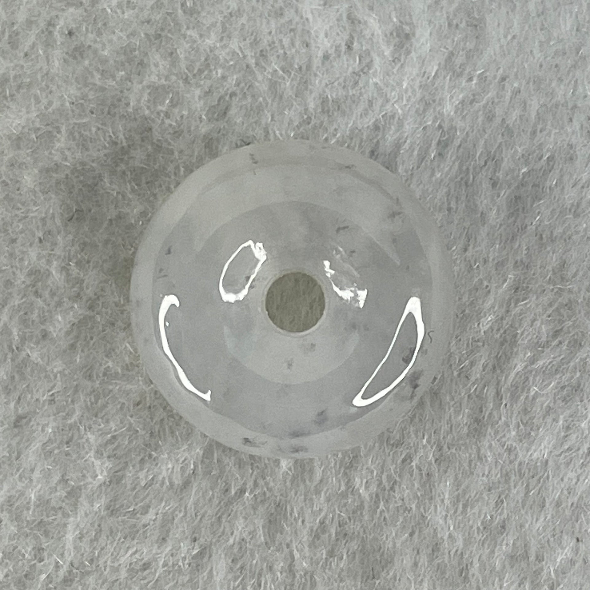 Type A Semi Icy Faint Lavender To White With Wuji Grey Spots Jadeite Ping An Kou Donut Pendant 2.90g 14.4 by 6.9mm - Huangs Jadeite and Jewelry Pte Ltd