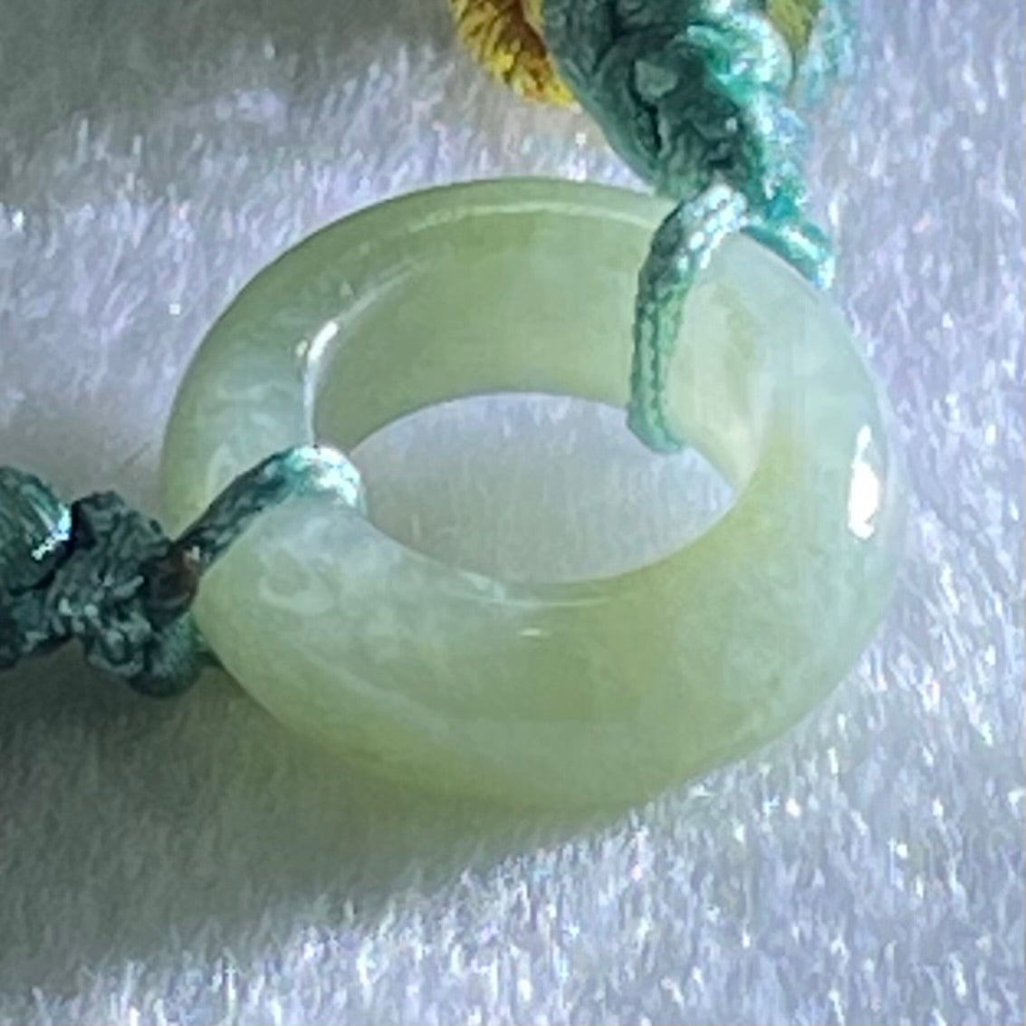 Type A Blueish Green Jadeite Ping An Kou String Bracelet 2.82g 15.2 by 5.1mm - Huangs Jadeite and Jewelry Pte Ltd