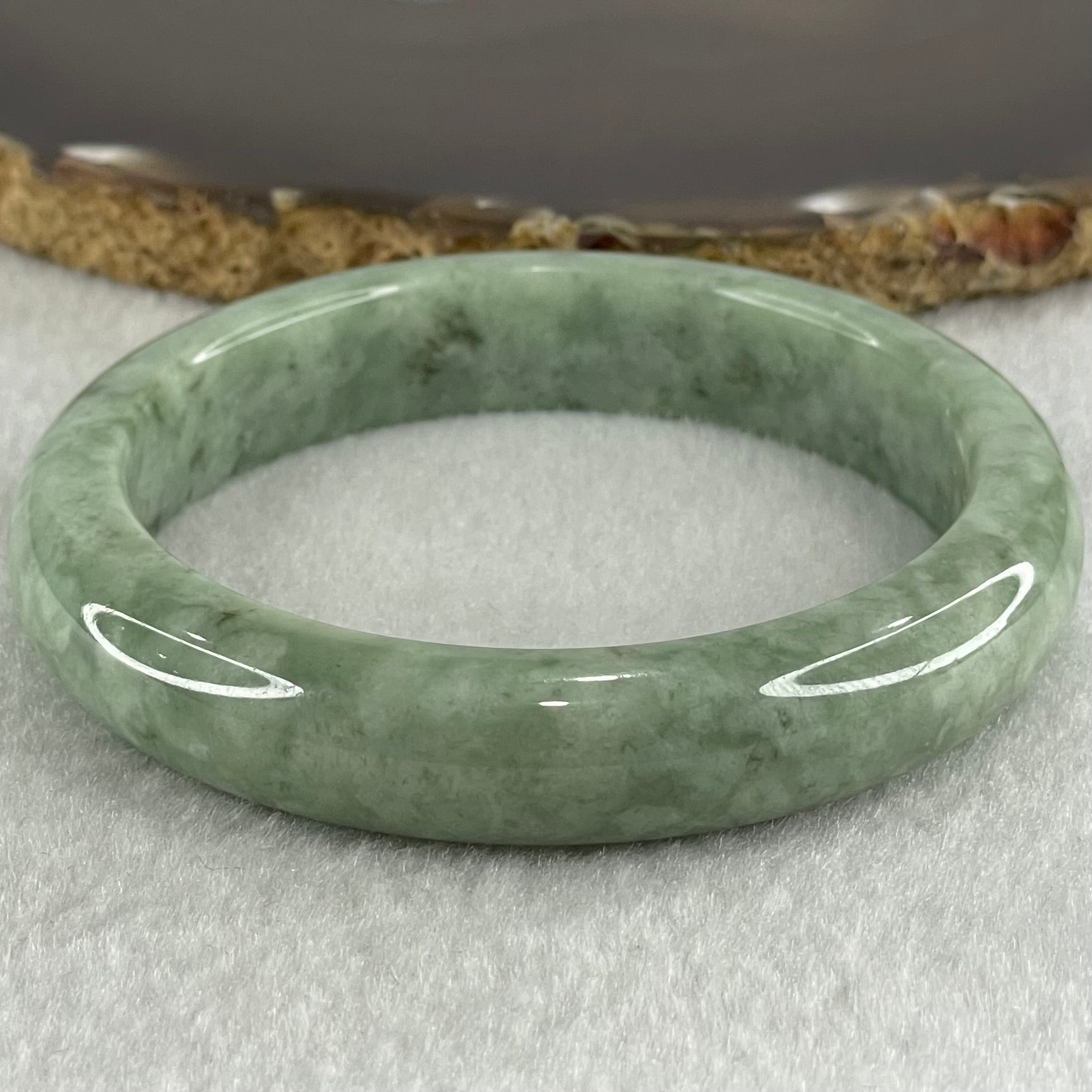 Type A Light Dou Qing Green Jadeite Bangle 52.46g Internal Diameter 57.1mm 12.3 by 8.3mm (Close to Perfect) - Huangs Jadeite and Jewelry Pte Ltd