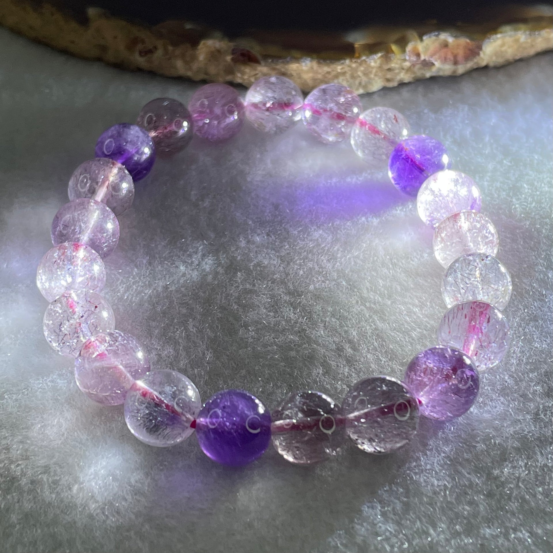 Above Average Grade Natural Super 7 Crystal Beads Bracelet 天然超级七水晶珠手链 21.93g 16cm 9.2mm 21 Beads - Huangs Jadeite and Jewelry Pte Ltd