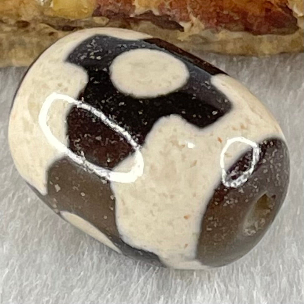 Natural Powerful Tibetan Old Oily Dark Brown With White Agate 3 Eyes Dzi Bead Heavenly Master (Tian Zhu) 三眼天诛 4.66g 17.8 by 12.9mm - Huangs Jadeite and Jewelry Pte Ltd